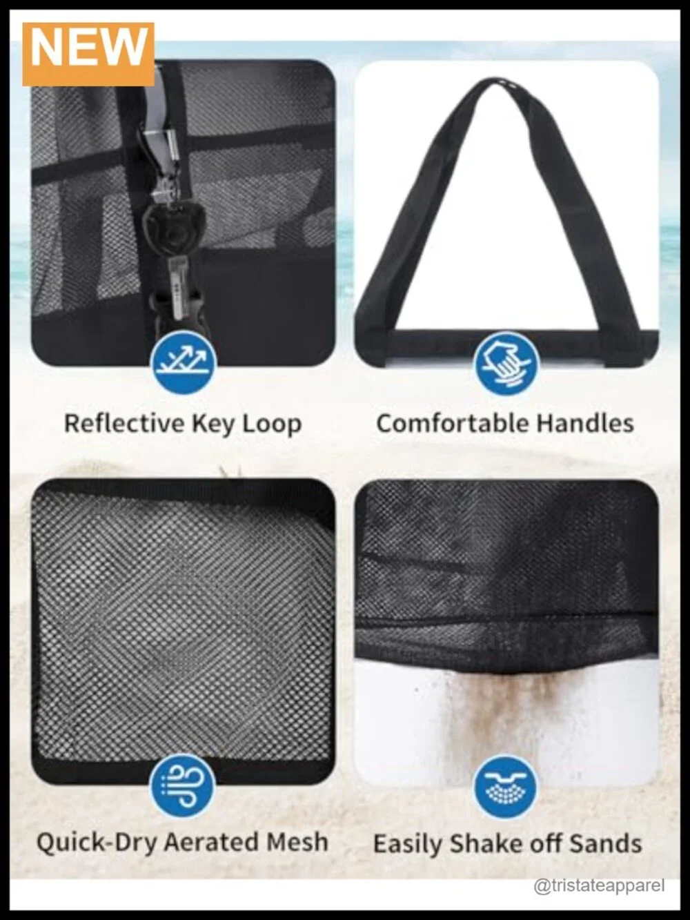 Mesh Beach Bag with 40oz Tumbler Pockets, Wet Pocket, Sandproof, Large Tote for